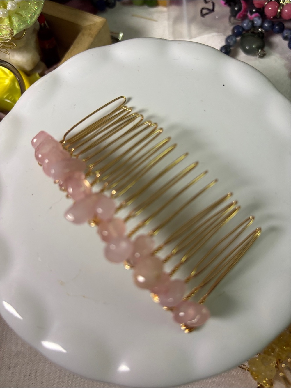 Rose Quartz Hair Comb Bead Detail
